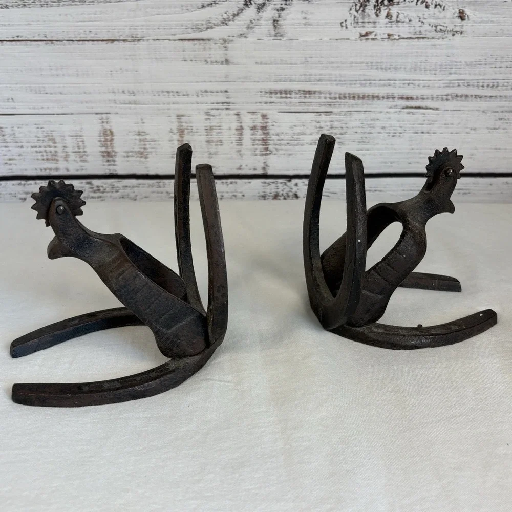 Vtg Horseshoe and Spurs Bookends Cast Iron Heavy Decorative Equestrian Kentucky